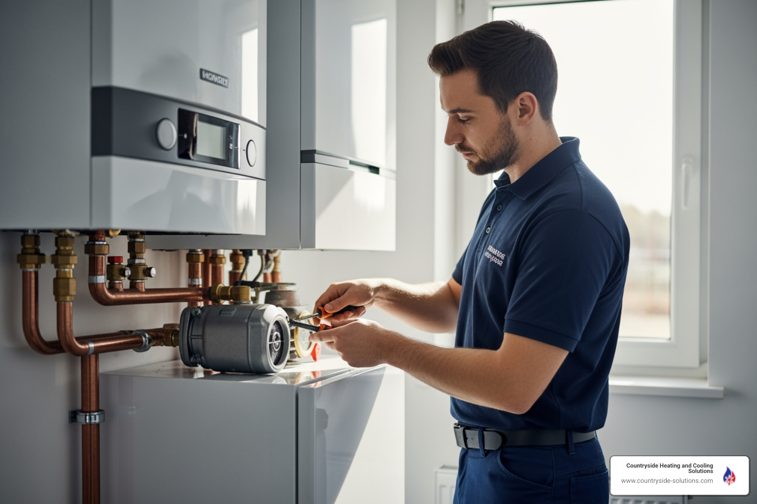 hvac technician in a professional uniform inspecting a boiler system - best boiler installation in maple plain, mn hvac technician in a professional uniform inspecting a boiler system - best boiler installation in maple plain, mn