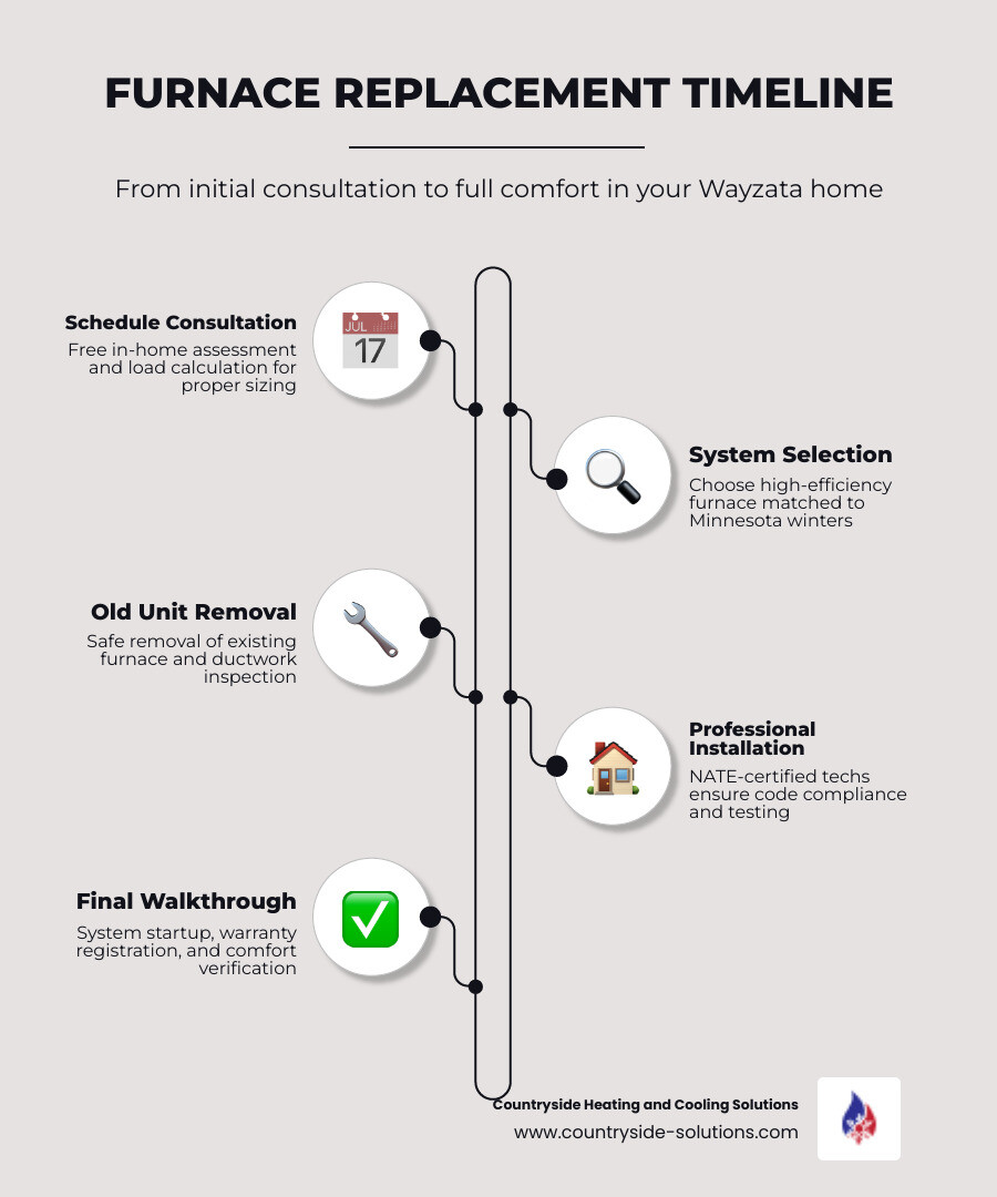 infographic showing furnace replacement timeline from initial consultation through final testing and warranty registration - furnace replacement company in wayzata, mn infographic infographic-line-5-steps-elegant_beige infographic showing furnace replacement timeline from initial consultation through final testing and warranty registration - furnace replacement company in wayzata, mn infographic infographic-line-5-steps-elegant_beige