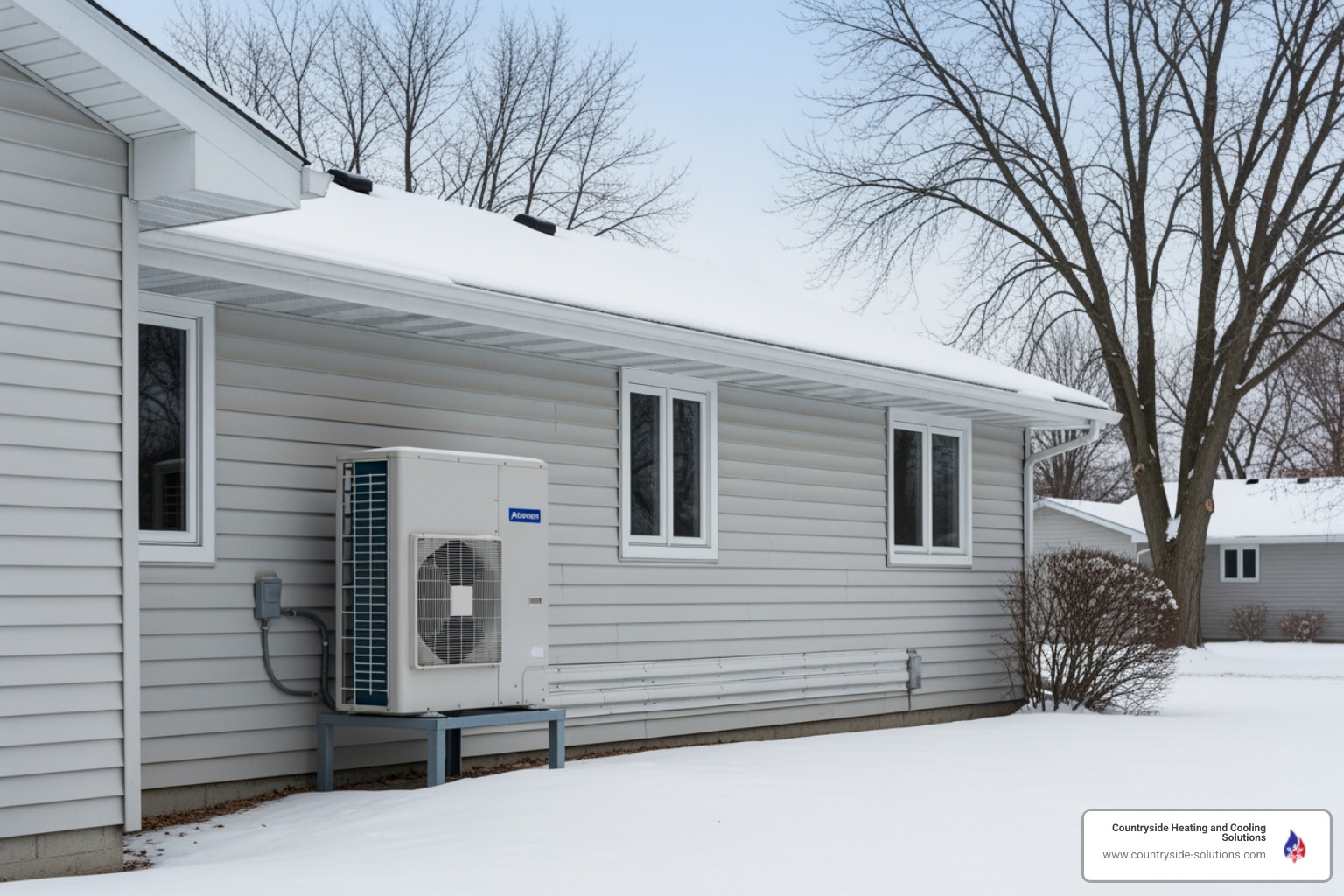 heat pump installation outside a Minnesota home in winter - heat pump installation in maple plain, mn heat pump installation outside a Minnesota home in winter - heat pump installation in maple plain, mn