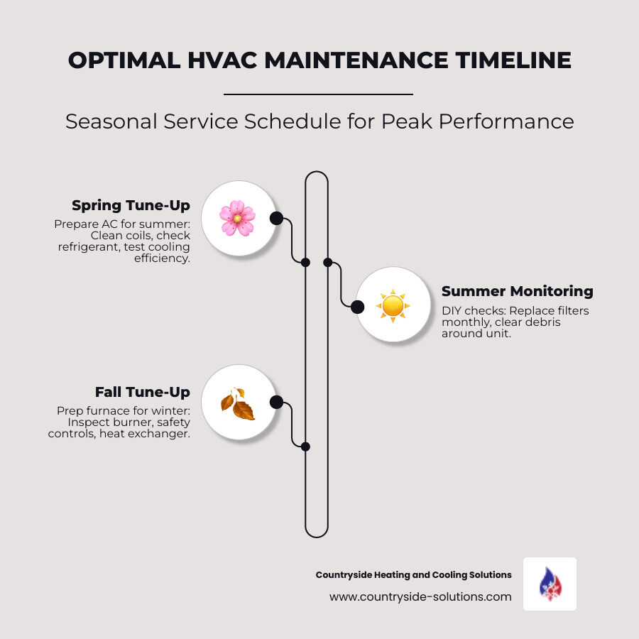 Optimal HVAC maintenance schedule timeline for homeowners showing seasonal service frequency - how often should you service