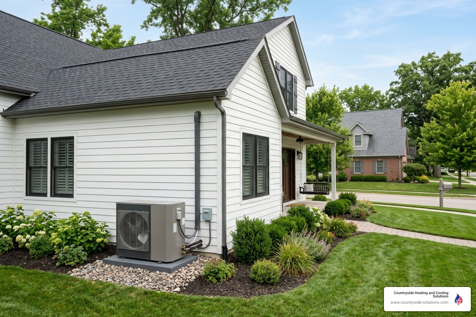 Modern air source heat pump unit installed outside a clean suburban home - xcel energy rebates for twin cities homeowners Modern air source heat pump unit installed outside a clean suburban home - xcel energy rebates for twin cities homeowners