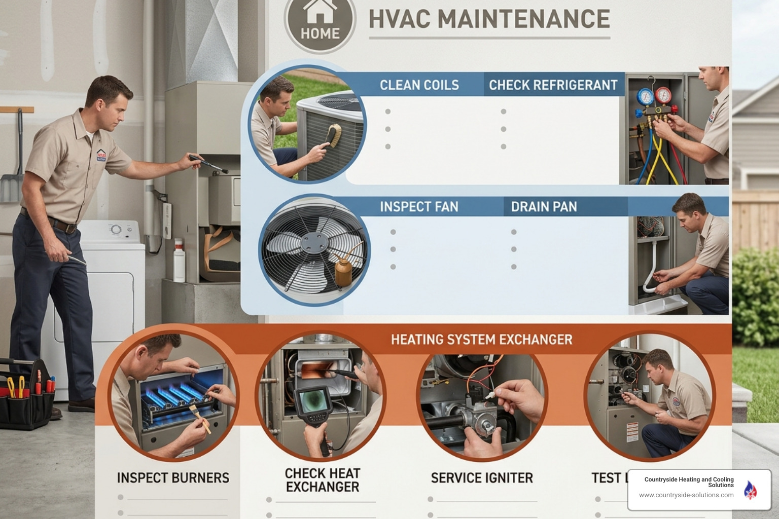 HVAC maintenance visit checklist infographic showing cooling and heating inspection steps - what does an hvac maintenance HVAC maintenance visit checklist infographic showing cooling and heating inspection steps - what does an hvac maintenance