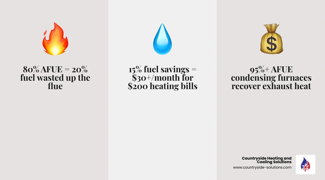 Infographic comparing standard vs high-efficiency HVAC systems: AFUE ratings, annual savings, payback periods, and key Infographic comparing standard vs high-efficiency HVAC systems: AFUE ratings, annual savings, payback periods, and key