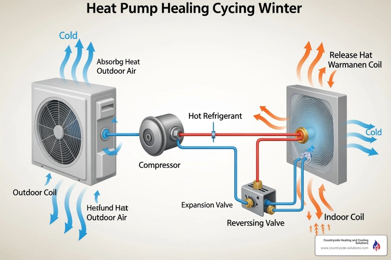 basic winter heat pump heating cycle diagram with outdoor coil compressor indoor coil airflow basic winter heat pump heating cycle diagram with outdoor coil compressor indoor coil airflow