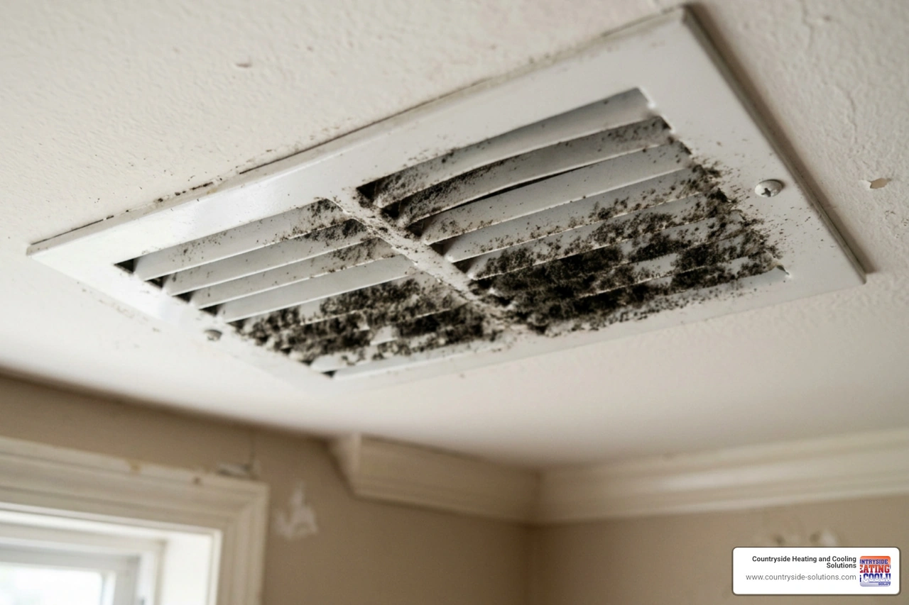 black dust on air vents indicative of mold growth