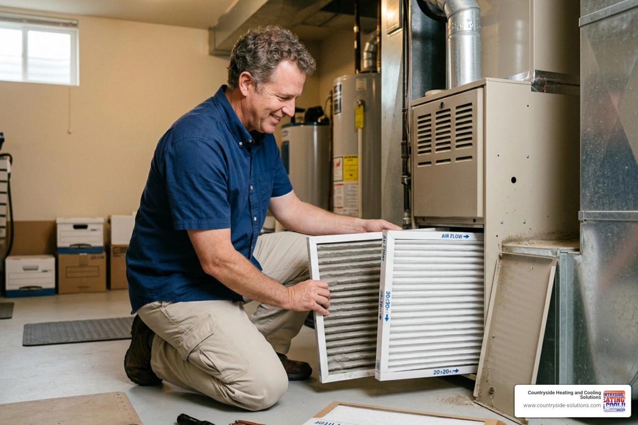 homeowner replacing an air filter homeowner replacing an air filter
