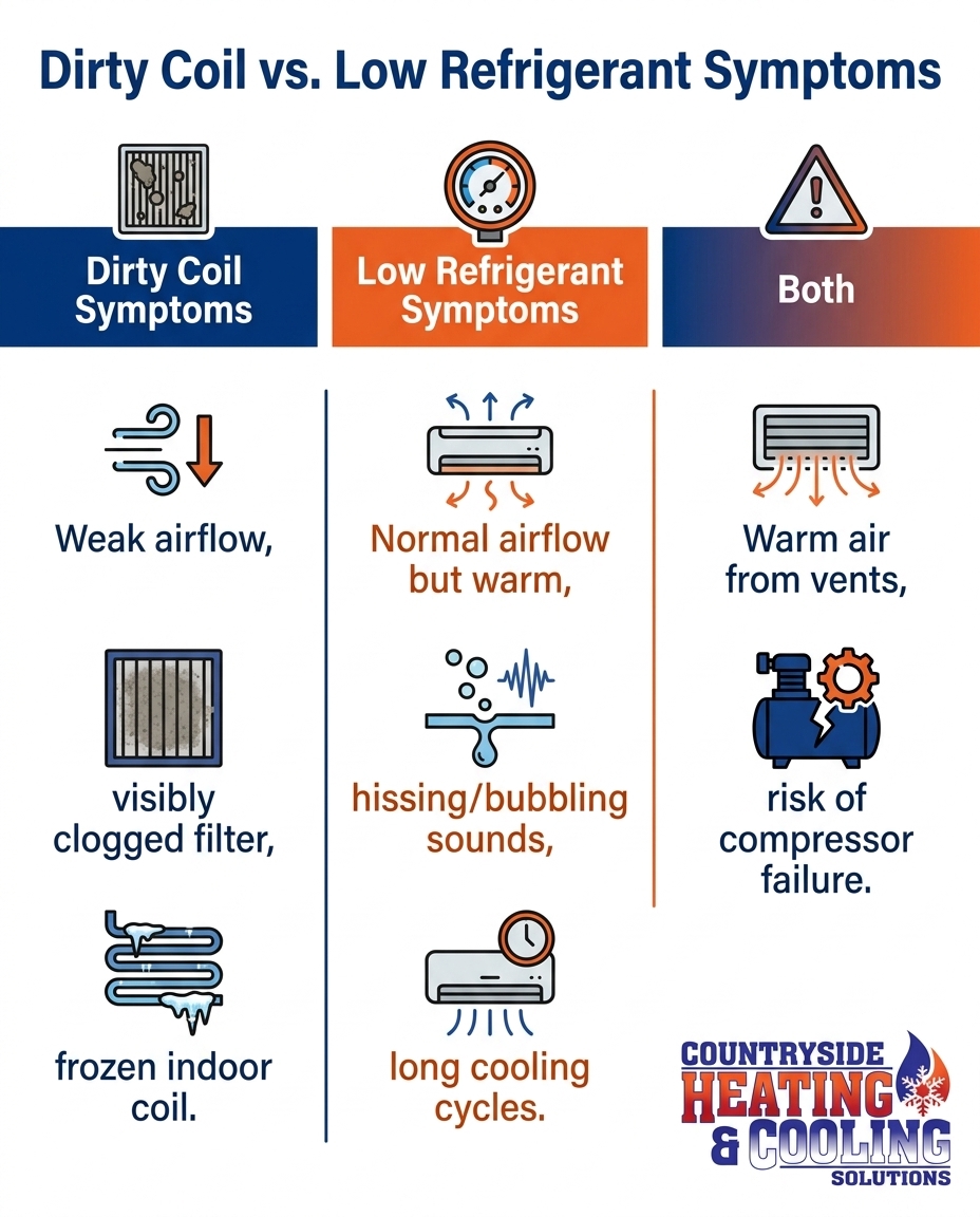 Dirty Coil vs. Low Refrigerant Symptoms
