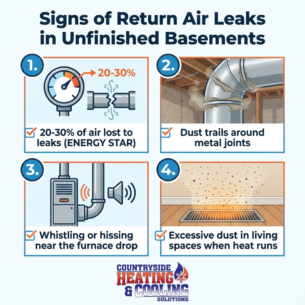 Signs of Return Air Leaks in Unfinished Basements