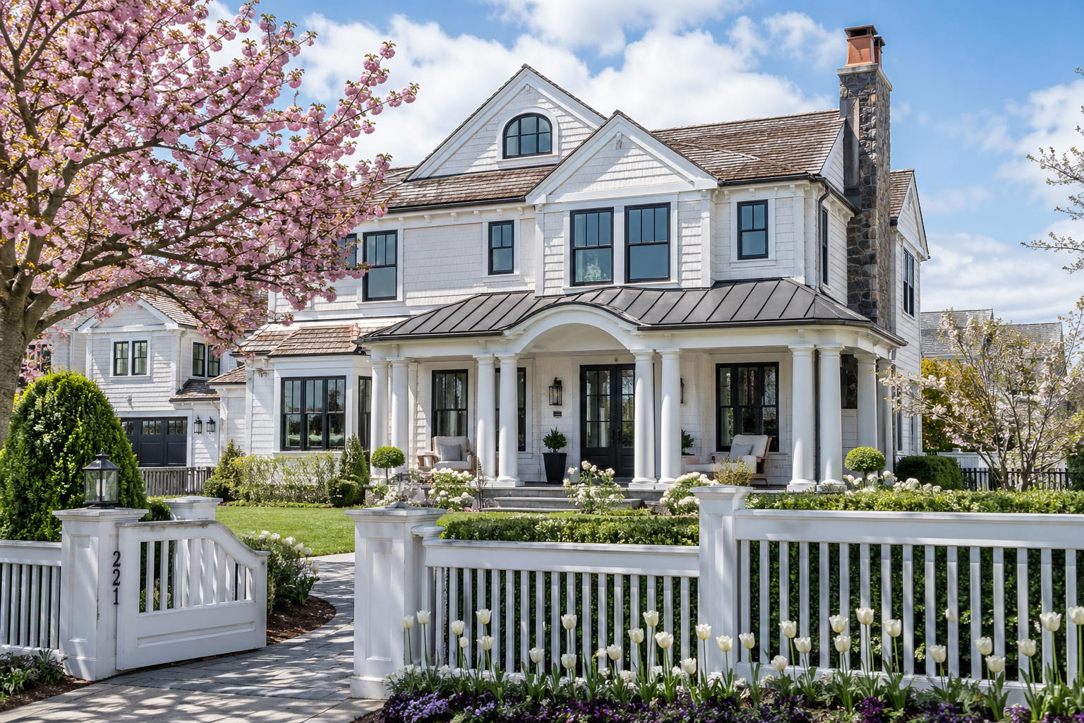 Luxury custom coastal home in Spring Lake NJ featuring cedar shake siding, standing seam metal roof accents, and professional exterior craftsmanship by J.A.Y. Construction