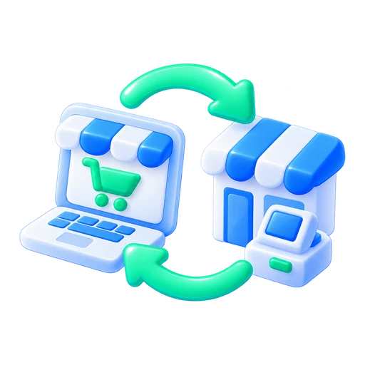 Online and in-store in sync icon