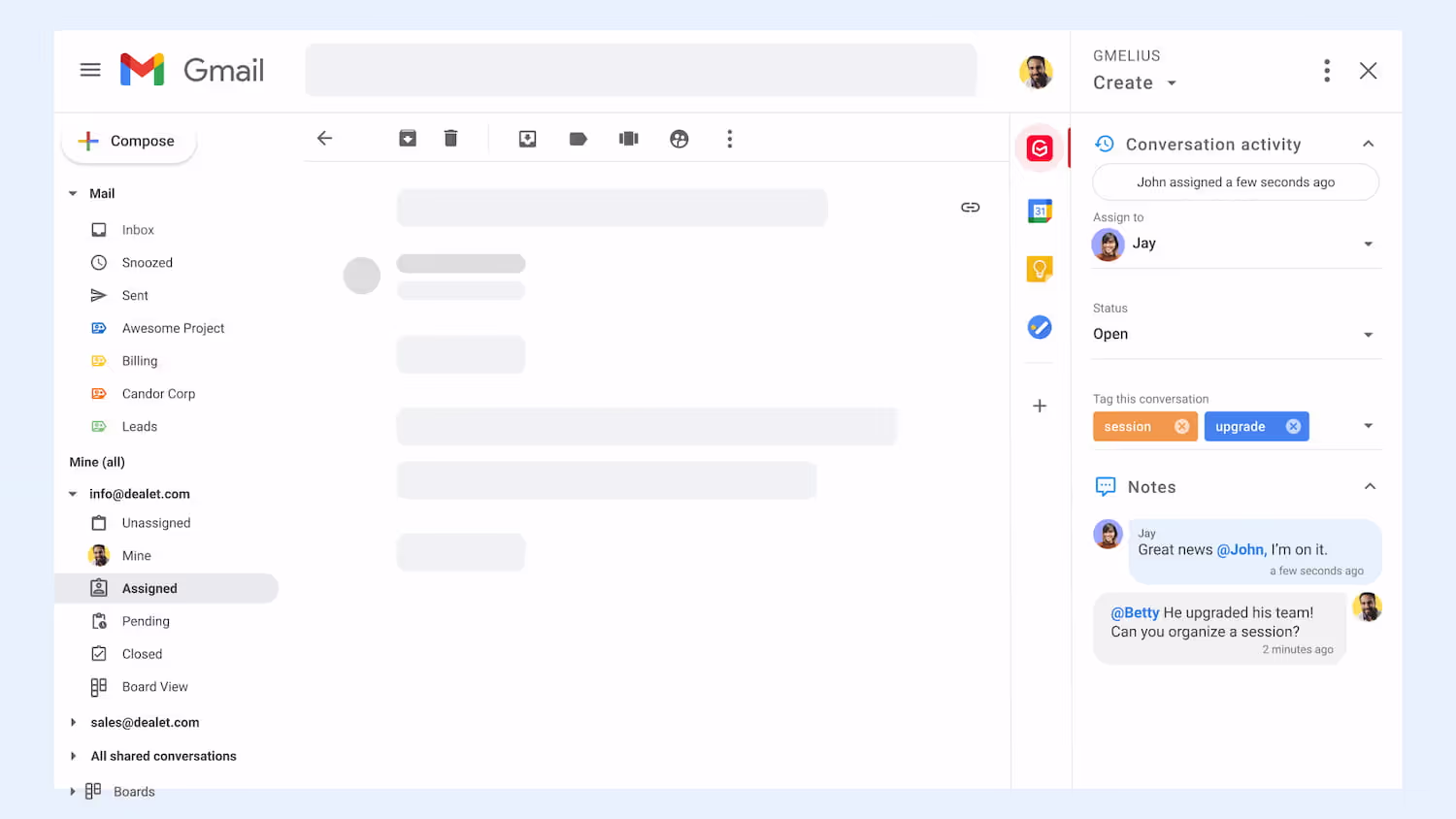 Gmelius assigned label shared inbox.