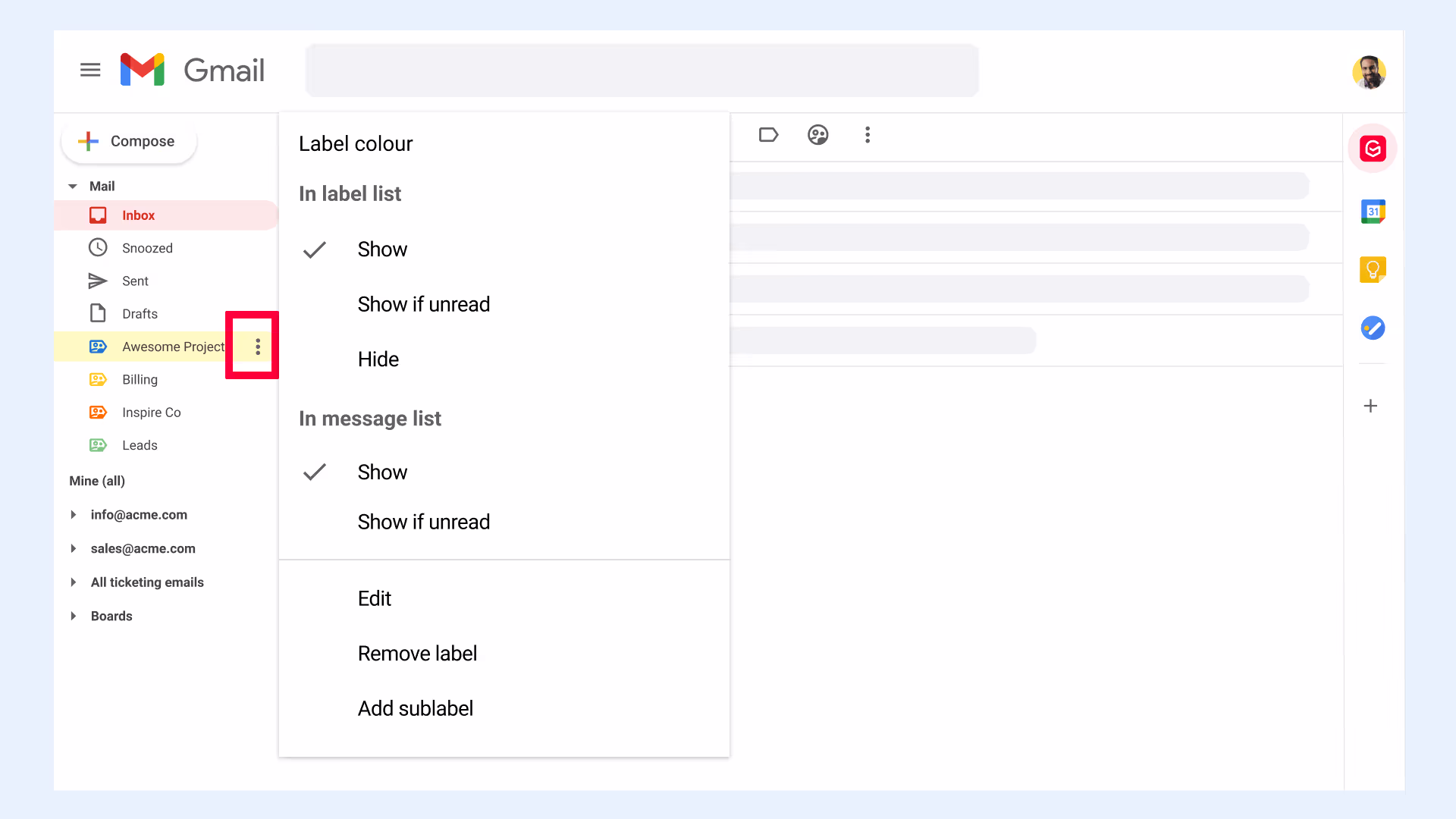 Edit label in Gmail