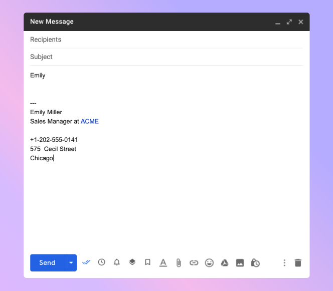 Image showing Gmelius custom alias signature feature. 