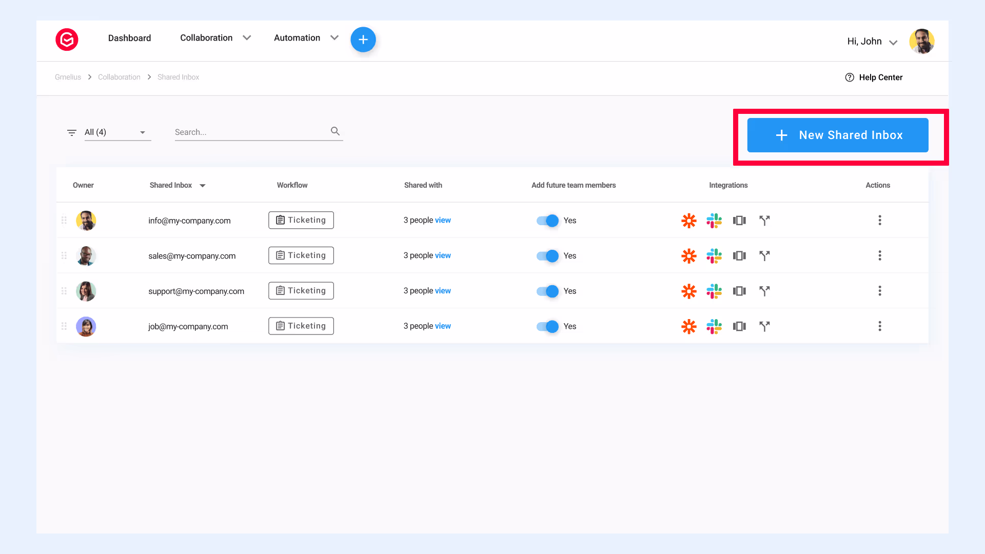 Create a new shared inbox
