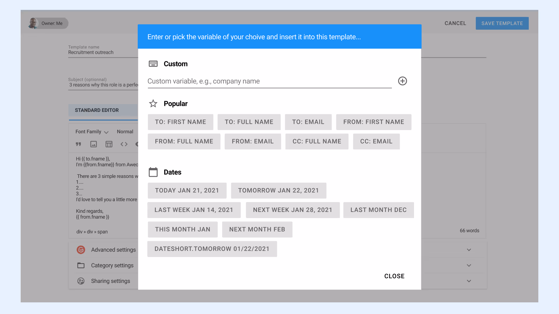 Email Template Variables