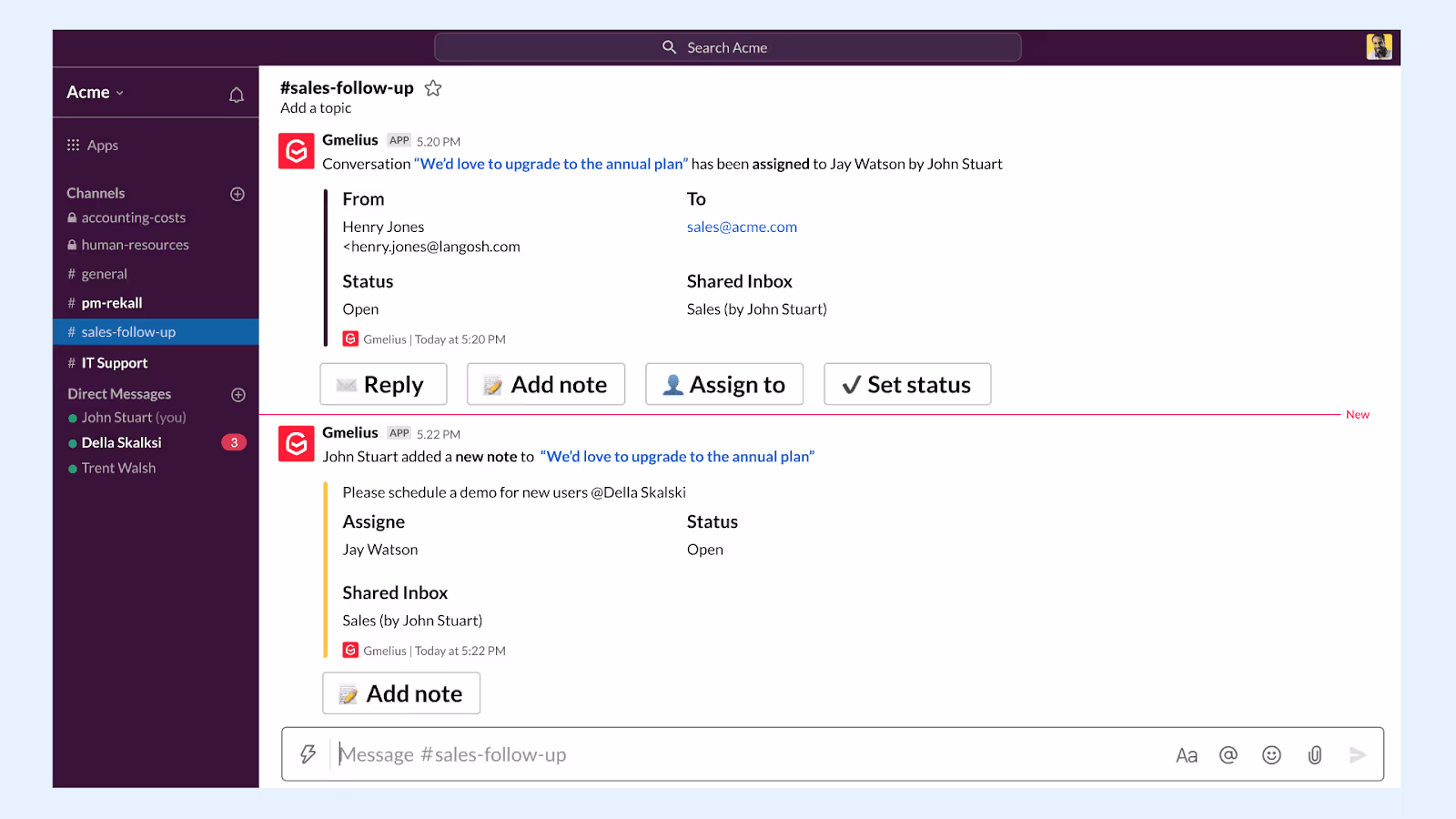 Gmelius <> Slack IntegratIon