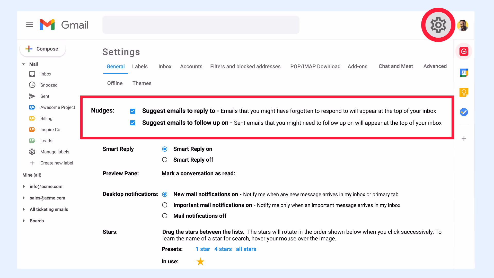 Gmail settings