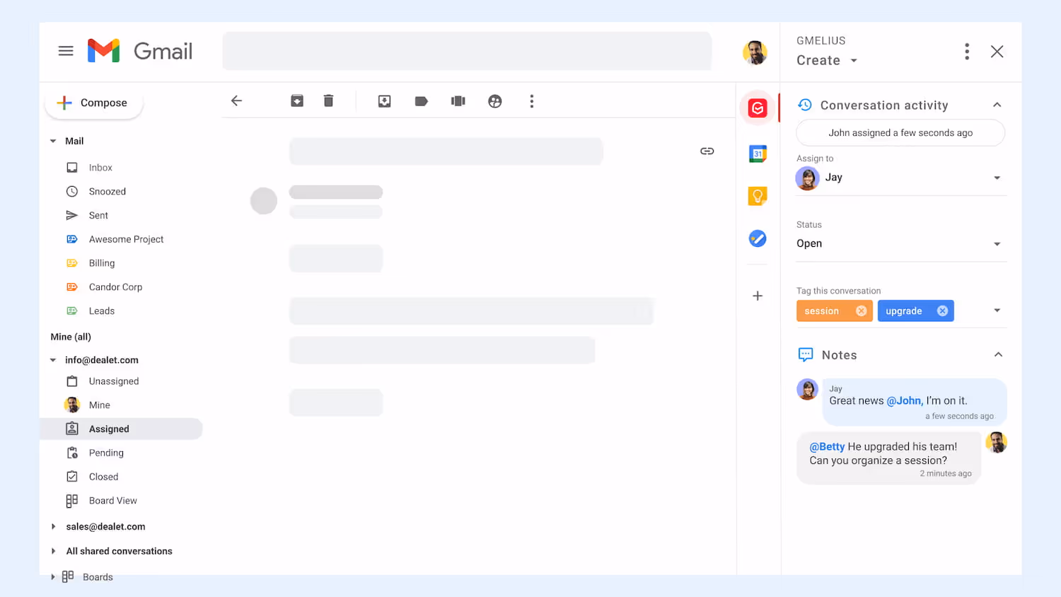 Gmelius assigned label shared inbox.
