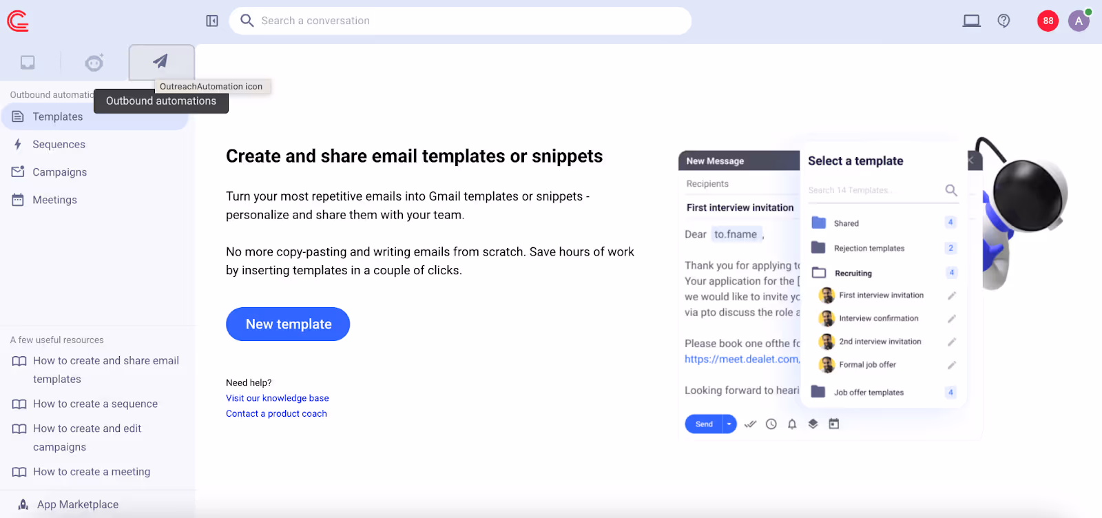 Share templates with your teammates from the Gmelius dashboard