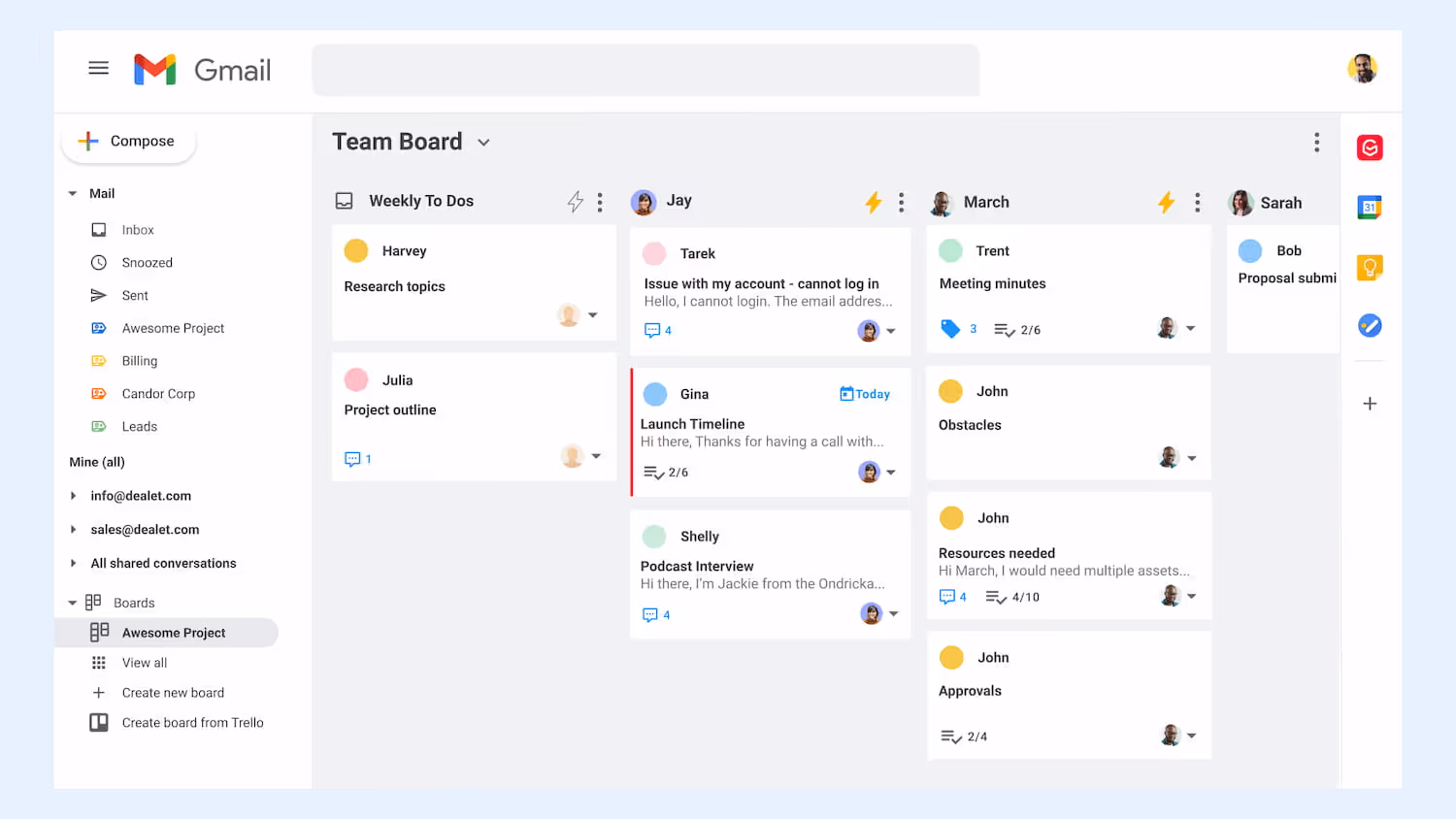 Automate Gmail by auto-sorting your messages into task cards and project boards ina Kanban style