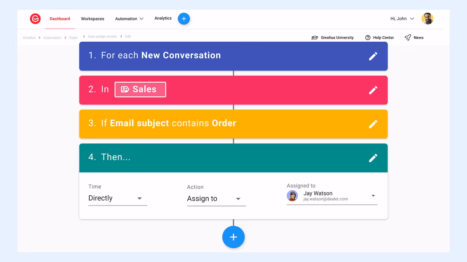 Automatic forwarding of an order email based on an "if this, then that" Gmail setting