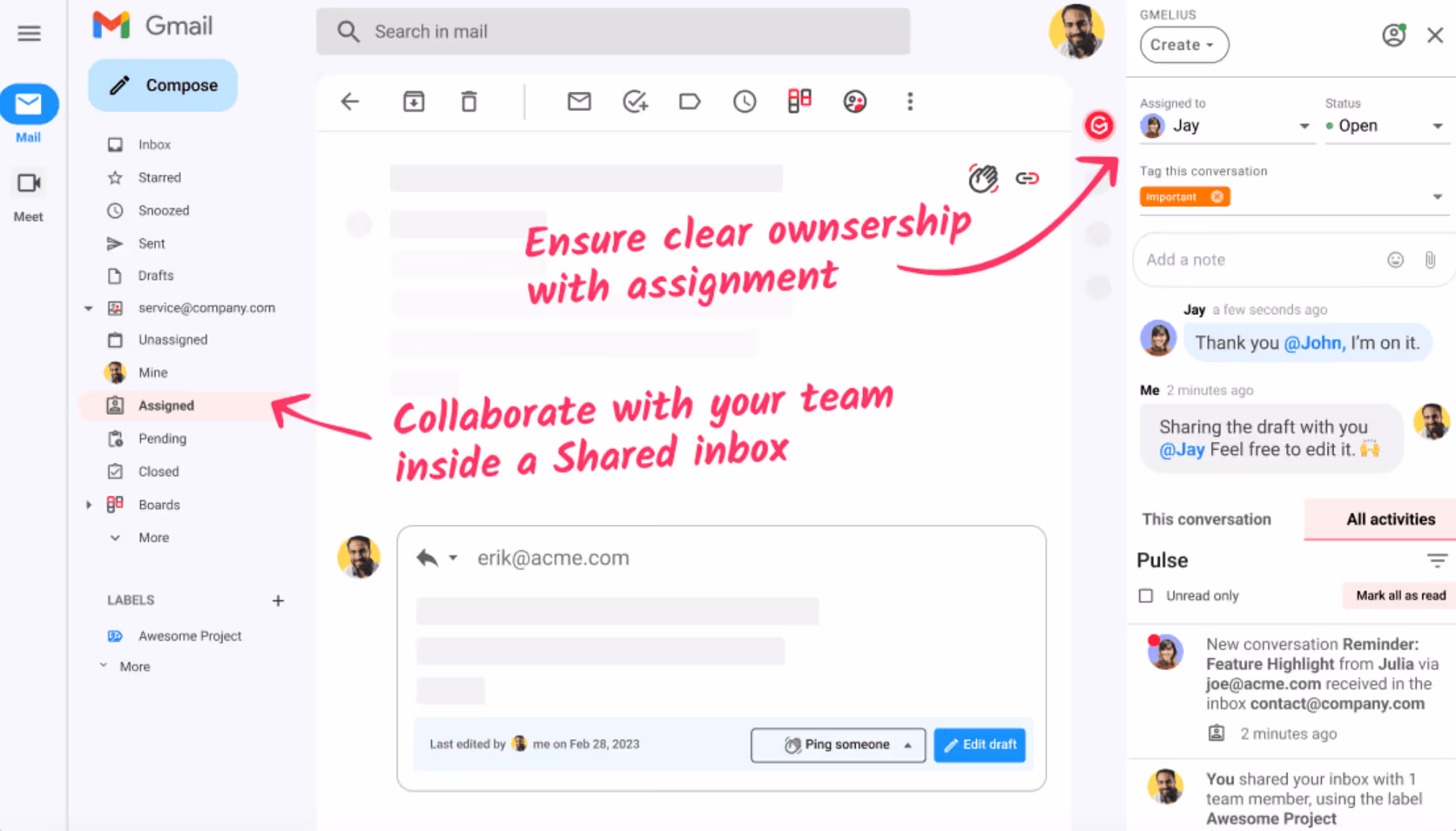 How Gmelius works inside your existing Gmail inbox