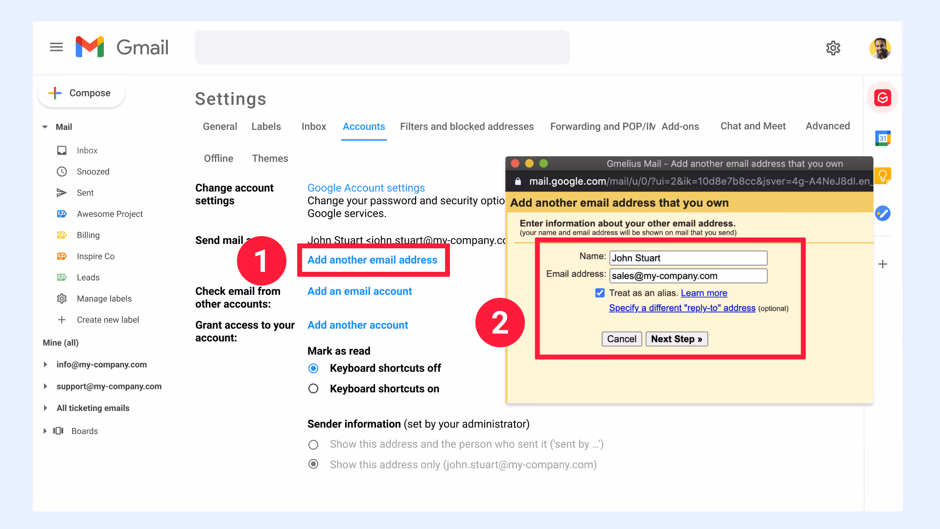 Gmail settings send mail as