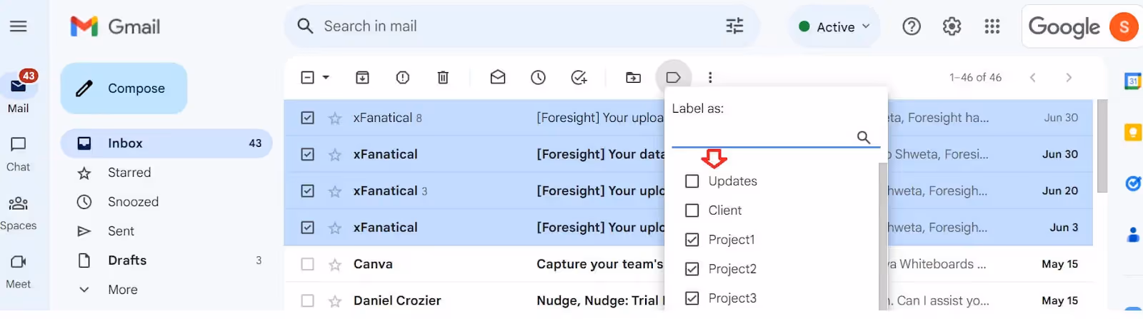 Manually applying labels to emails