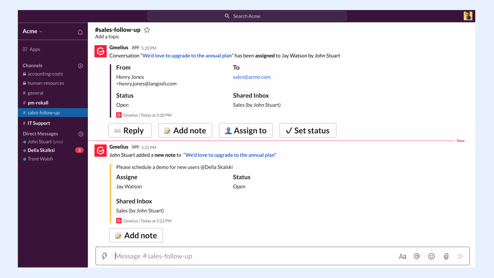Gmelius <> Slack IntegratIon