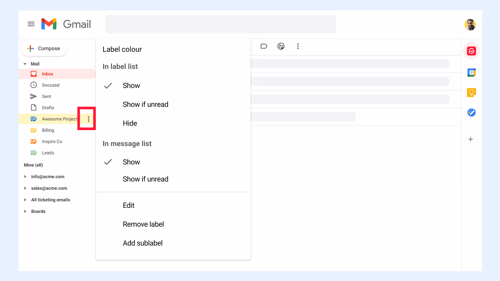 Edit label in Gmail