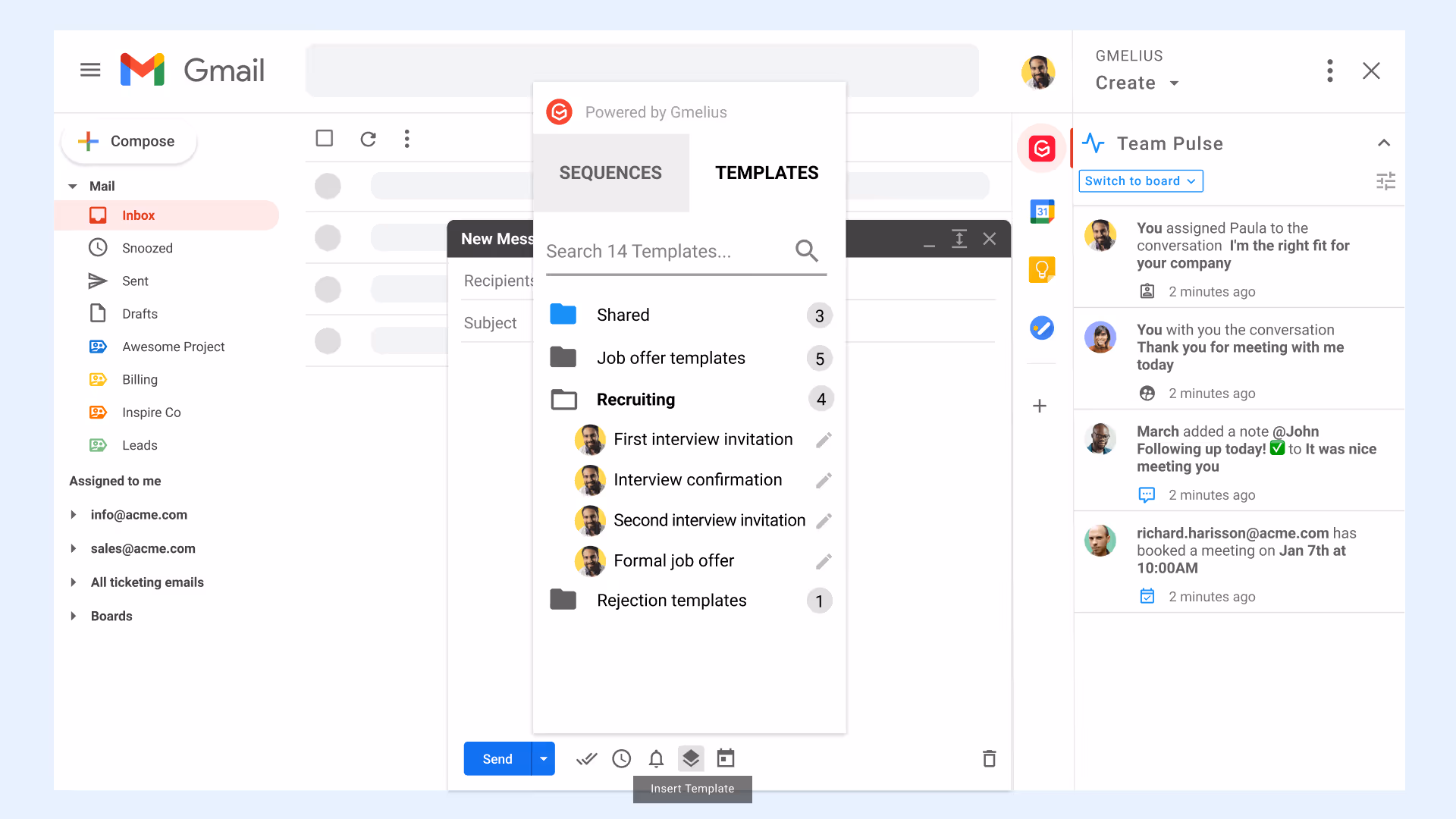 Gmelius Templates in Gmail