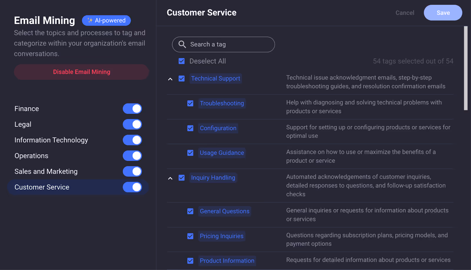 Analyze emails based on tags