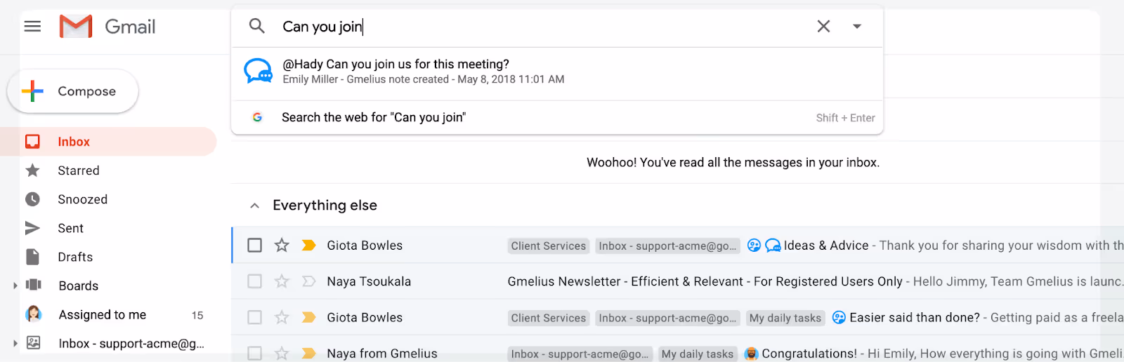 Email notes are searchable