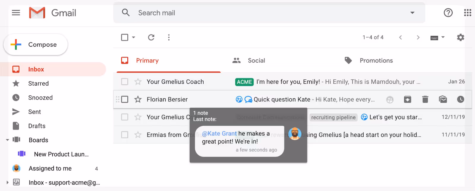 Preview email notes without clicking