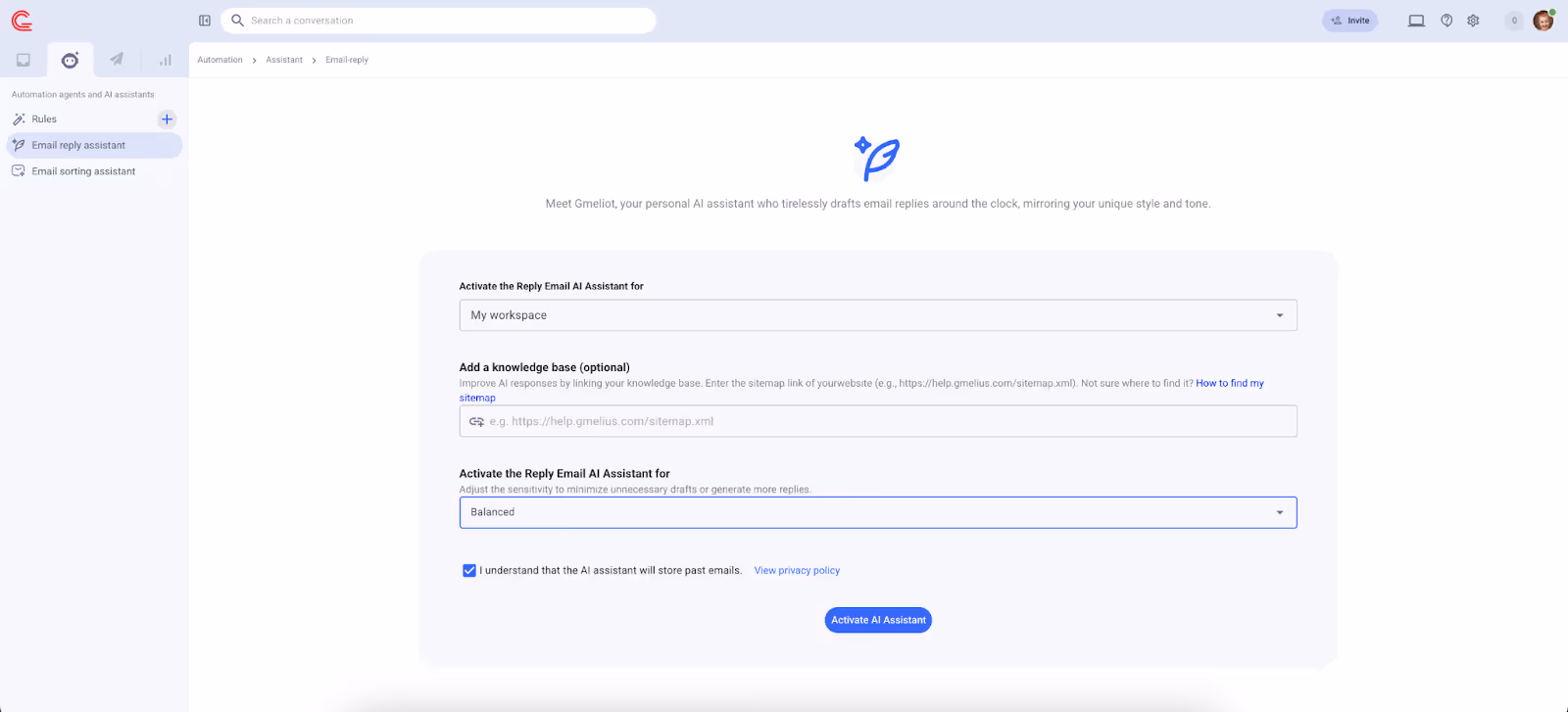 Configuring the AI email reply assistant before using