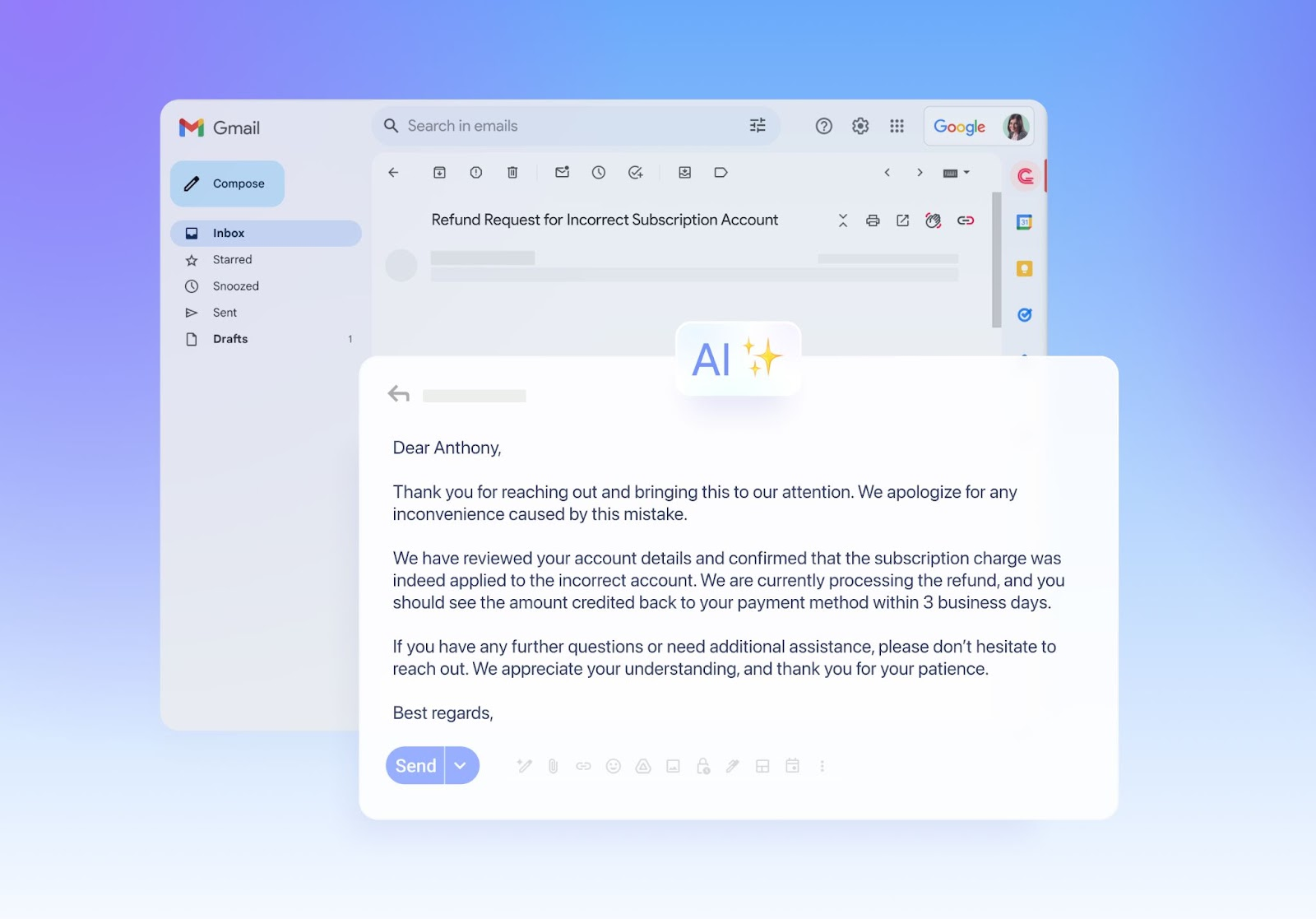 Auto-drafting emails using AI