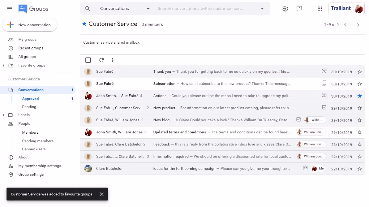 Google Groups collaborative inbox view