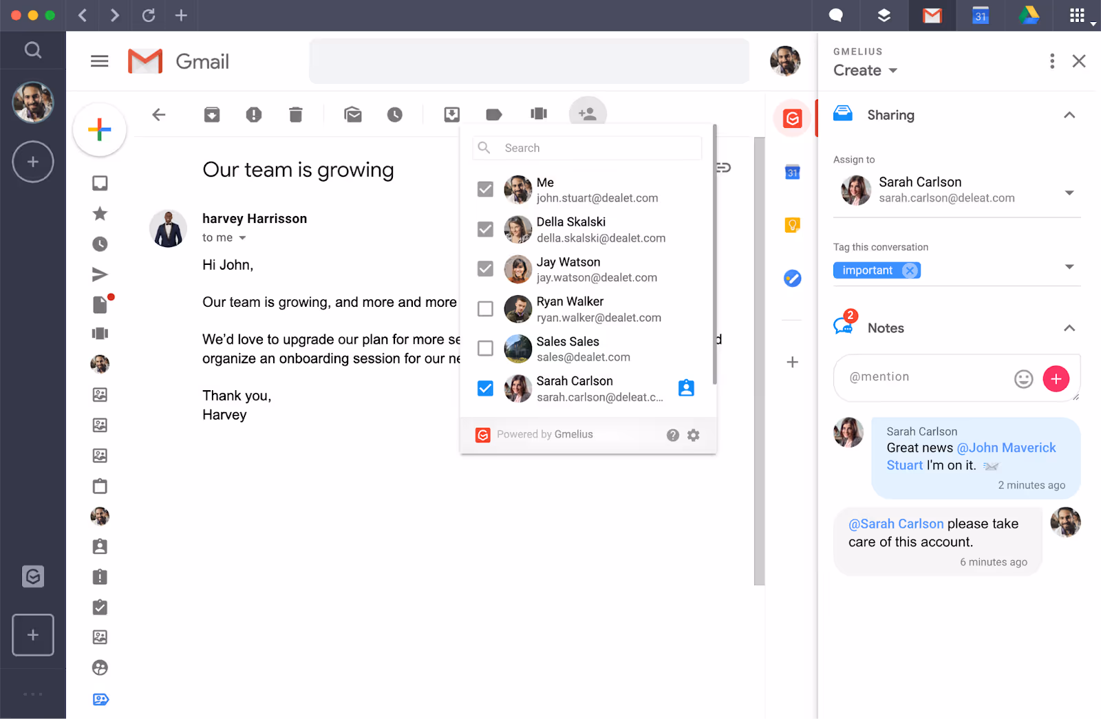 A shared inbox in Gmelius