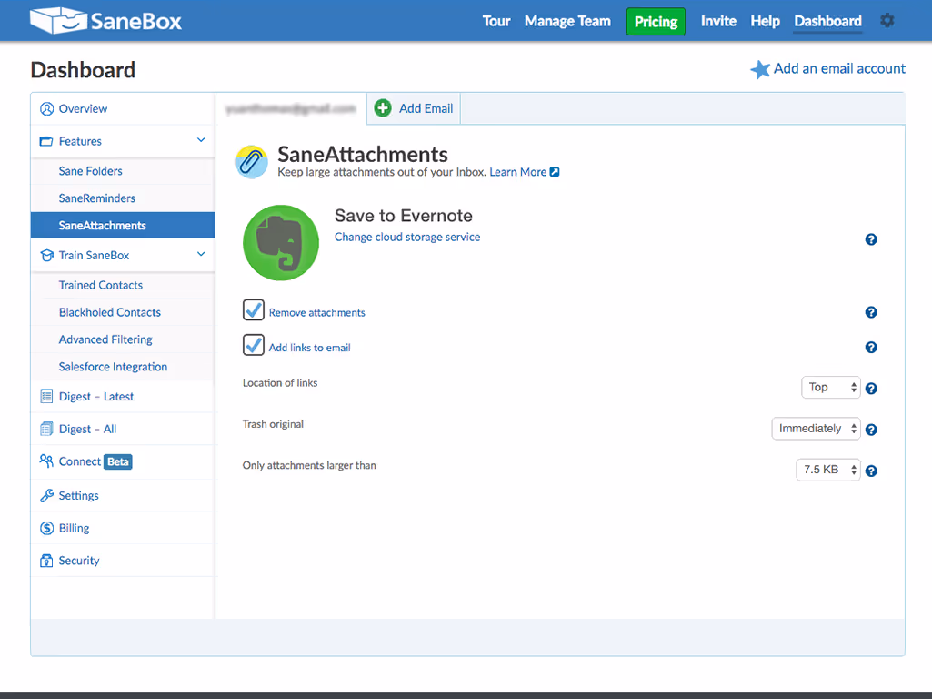 Sanebox's UI