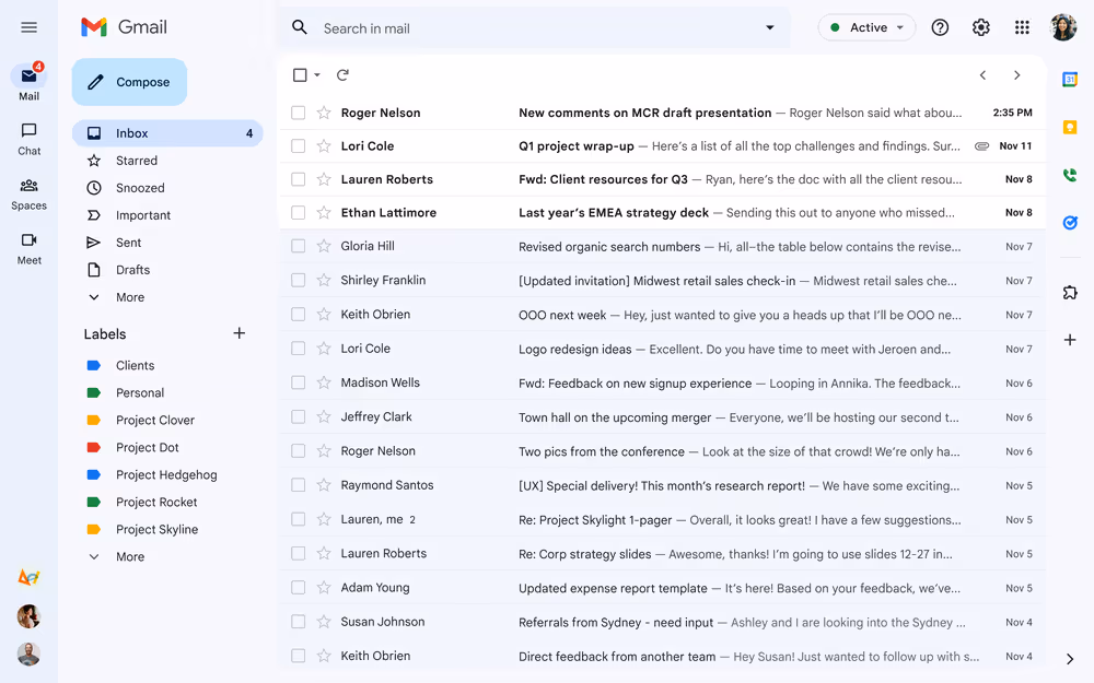 Gmail's "Material" redesign in 2022