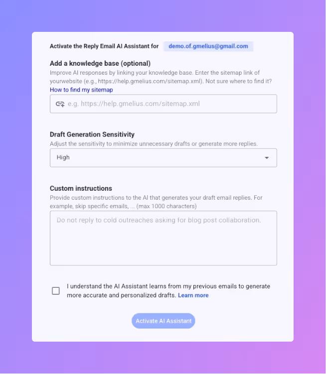 Gmelius AI assistant UX