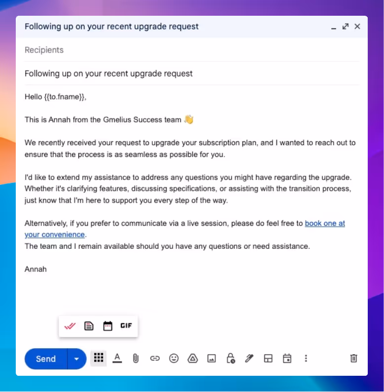 Example of an email template