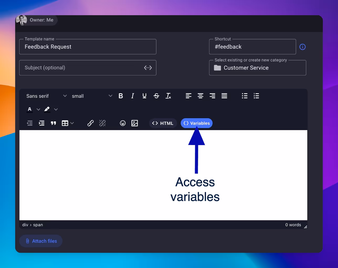 How to add variables to a Gmail template using the Gmelius editor