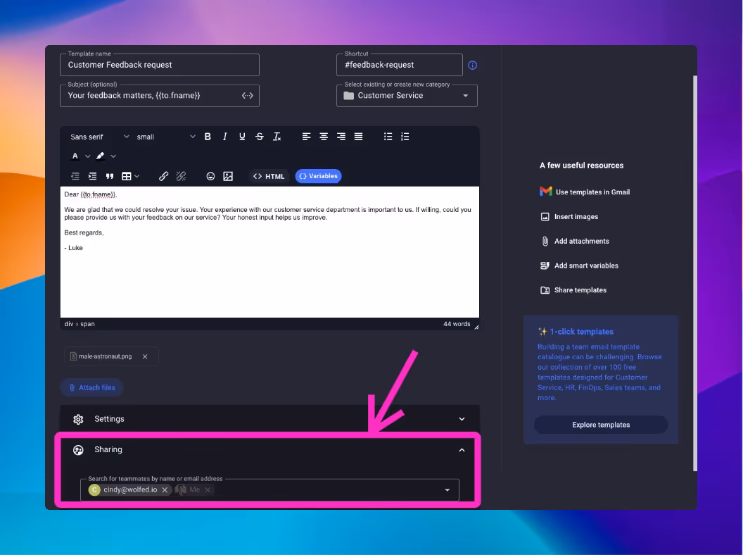 How to share an email template in Gmelius
