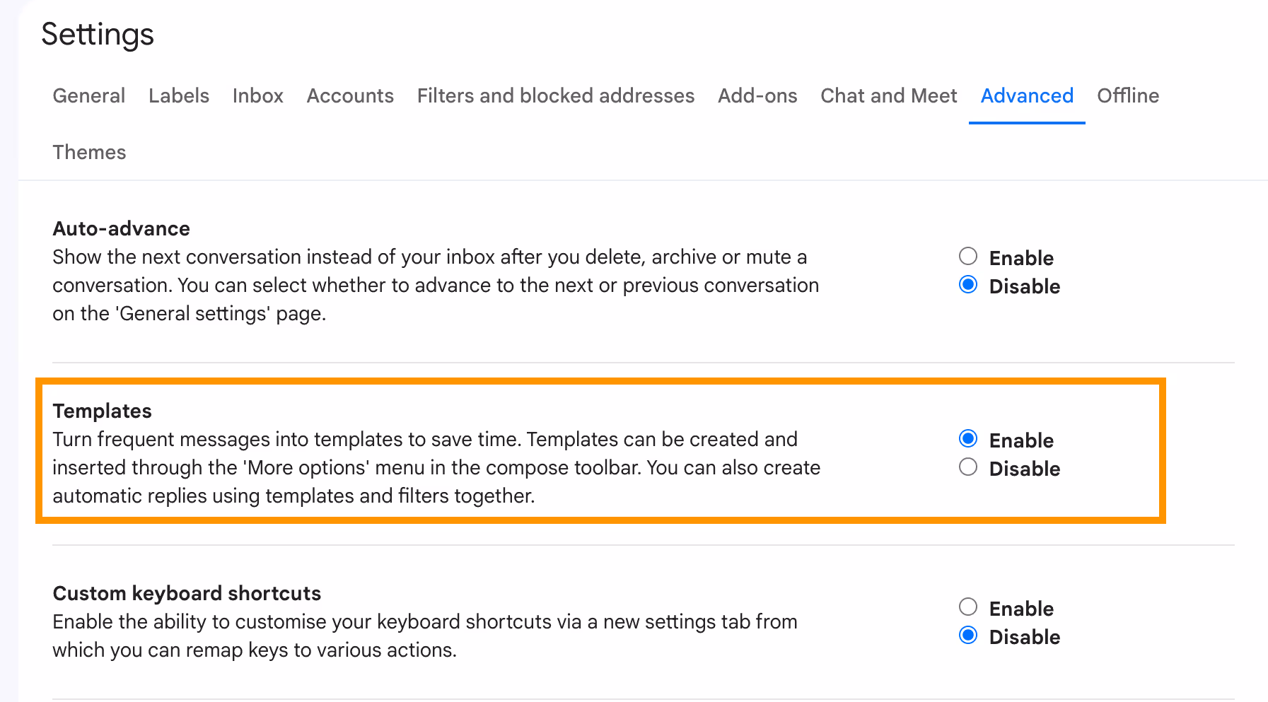How to enable email templates in Gmail