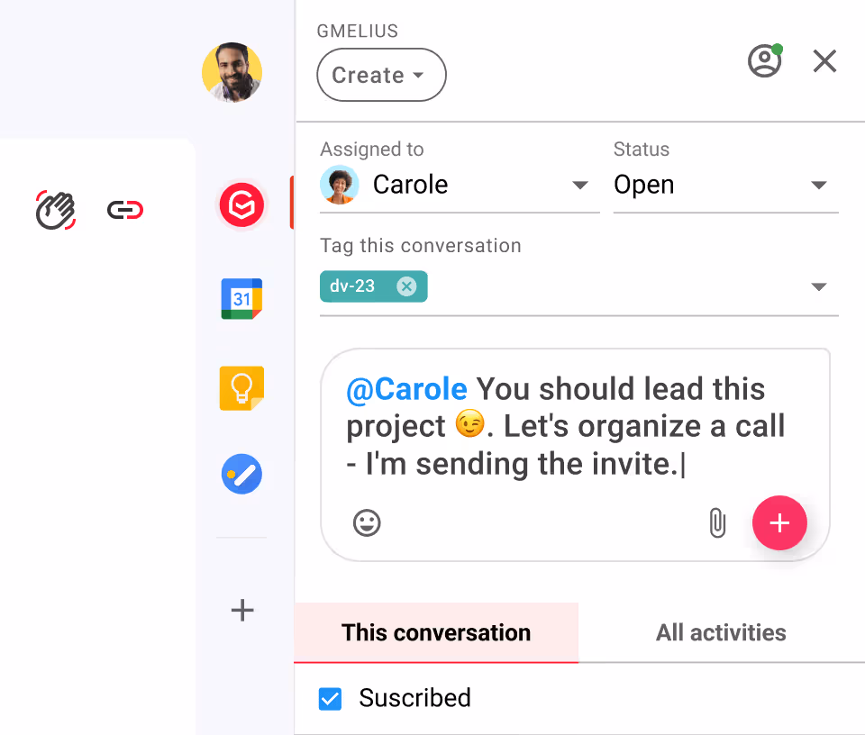 Team chat with Gmelius for collaborative project management