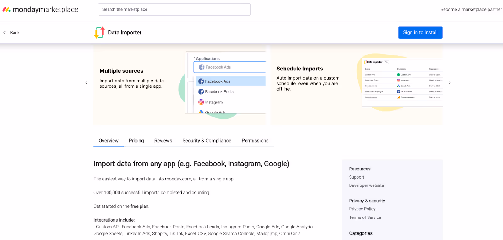 Monday.com supports Google Sheets integrations