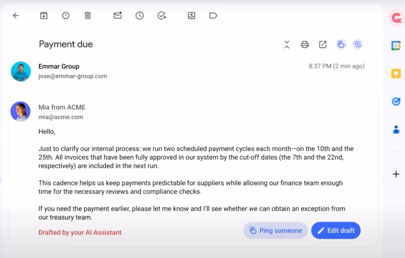 The Gmelius AI reply drafts emails without prompting