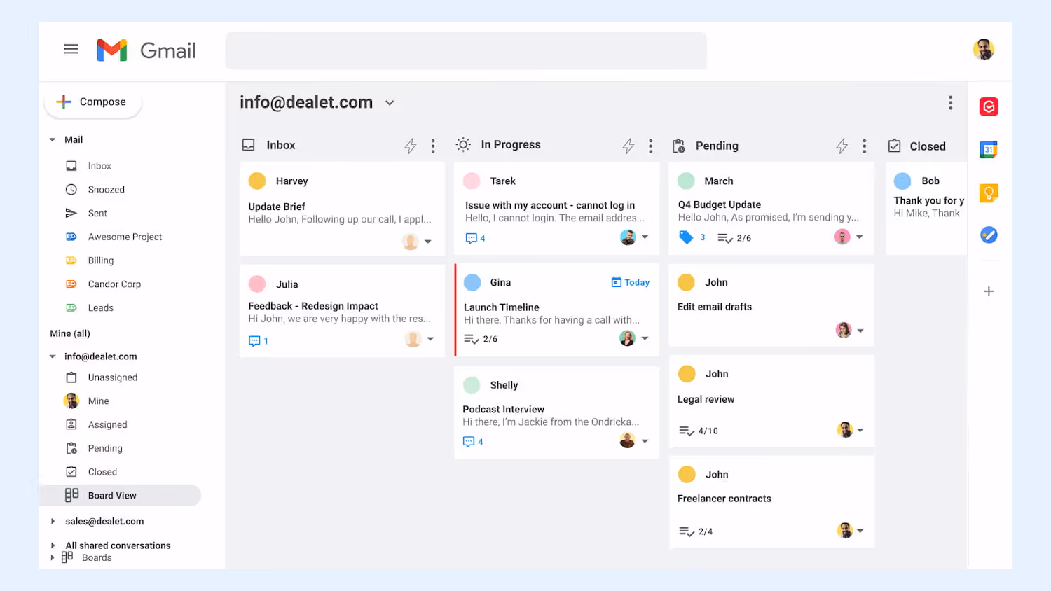 Turn emails into "tasks" and boards using email management software