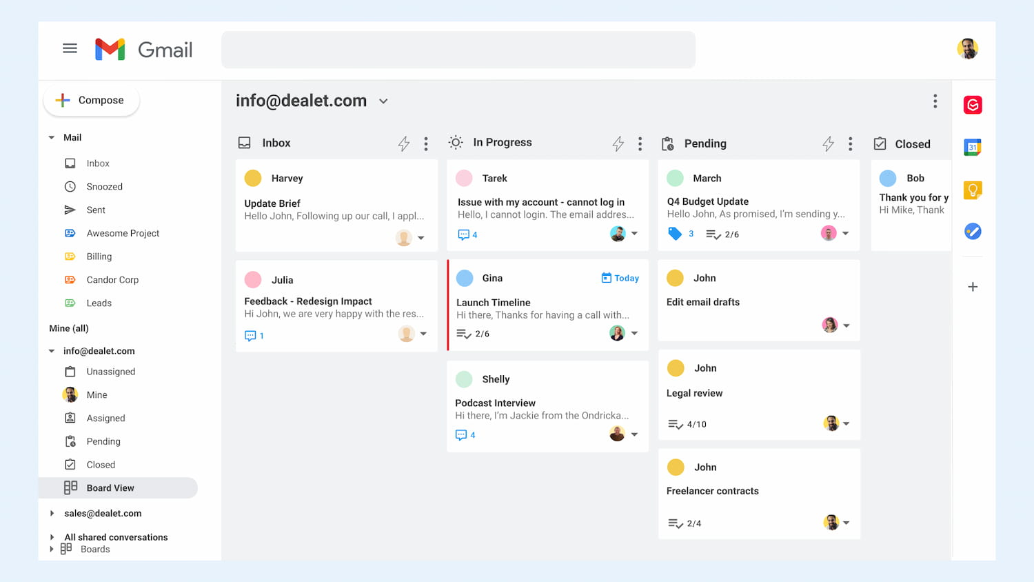 Turn emails into "tasks" and boards using email management software